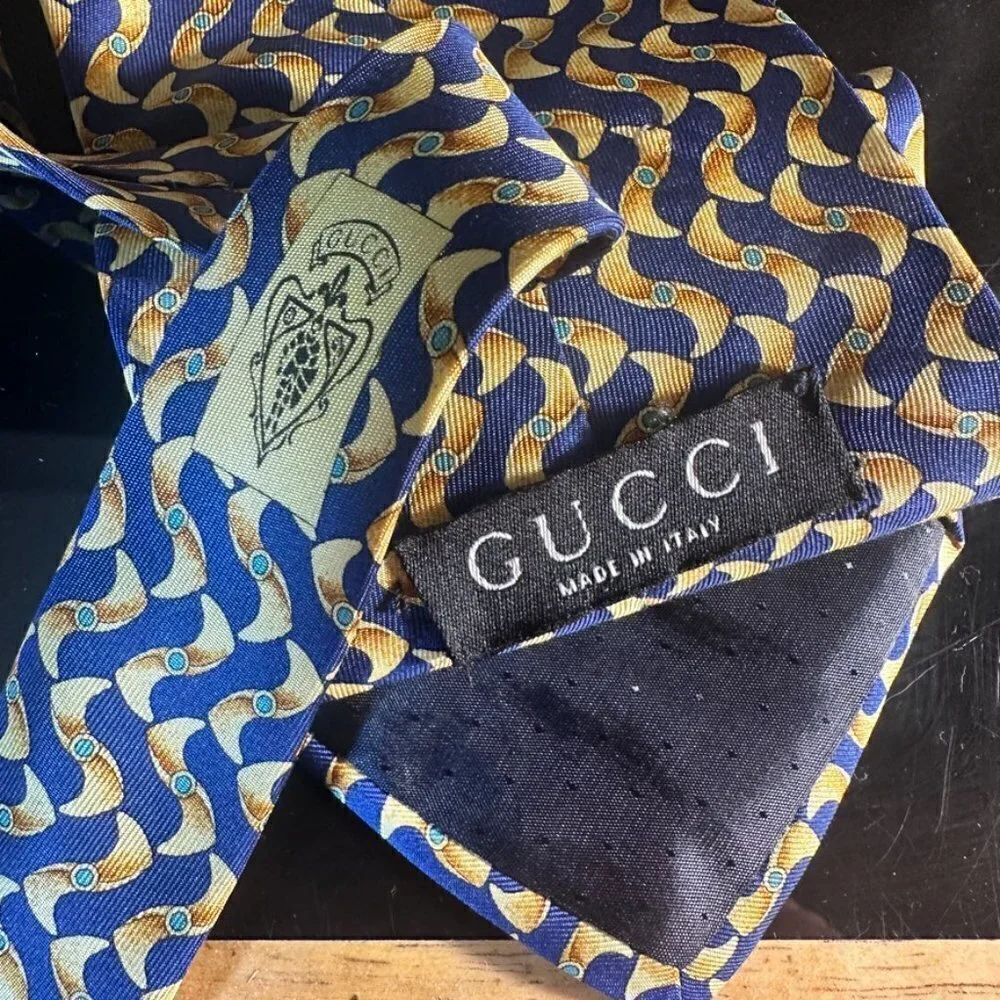 Gucci Silk Tie Psychedelic Blue Mid Century Modernist Retro Mens Mans Neckwear